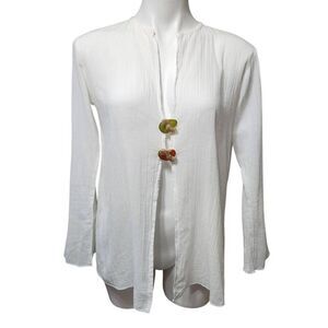 Vintage Eloge for Erica Flores white open front button cover up small artisan 70